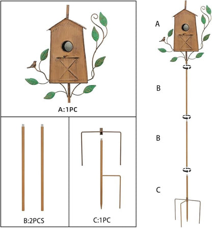 50" Bird Houses for Outside with Pole, Outdoor Metal Birdhouse for Patio, Yard, Garden, Brown