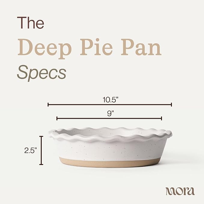 MORA Ceramic Pie Pan for Baking - 9 inch - Deep and Fluted Pie Dish for Old Fashion Apple Pie, Quiche, Pot Pies, Tart, etc - Modern Farmhouse Style Porcelain Ceramic Pie Plate - Dawn