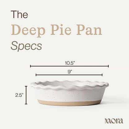 MORA Ceramic Pie Pan for Baking - 9 inch - Deep and Fluted Pie Dish for Old Fashion Apple Pie, Quiche, Pot Pies, Tart, etc - Modern Farmhouse Style Porcelain Ceramic Pie Plate - Dawn