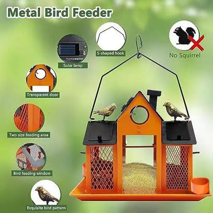 YYWMWM Solar Bird Feeders House for Outside Hanging, Metal Wild Bird Feeder for Outdoors, Large Cardinal Bird Feeder Birdhouses Orange