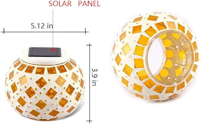 Waterproof Color Changing Table Lamp, Solar Powered Mosaic Glass Ball LED Garden Lawn Night Light Lamps, Party Lights for Home,Yard, Indoor,Outdoor Decoration Lights (Yellow Square)