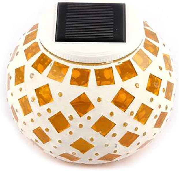 Waterproof Color Changing Table Lamp, Solar Powered Mosaic Glass Ball LED Garden Lawn Night Light Lamps, Party Lights for Home,Yard, Indoor,Outdoor Decoration Lights (Yellow Square)