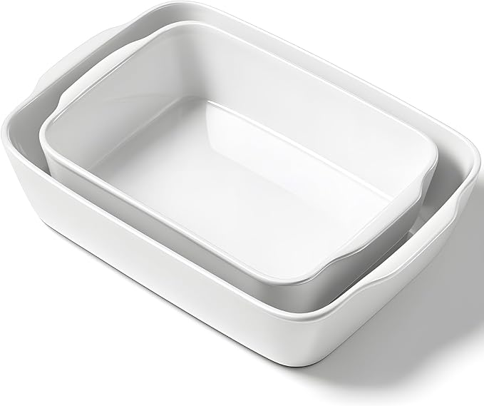 HOMBENE Ceramic Baking Dish Set for 2, Casserole Dish,Ceramic Baking Pan, Bakeware for Baking, Kitchen Decor, Microwave Oven Safe (3.3QT/4.2QT)