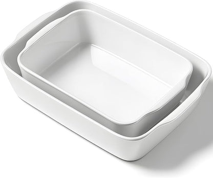 HOMBENE Ceramic Baking Dish Set for 2, Casserole Dish,Ceramic Baking Pan, Bakeware for Baking, Kitchen Decor, Microwave Oven Safe (3.3QT/4.2QT)