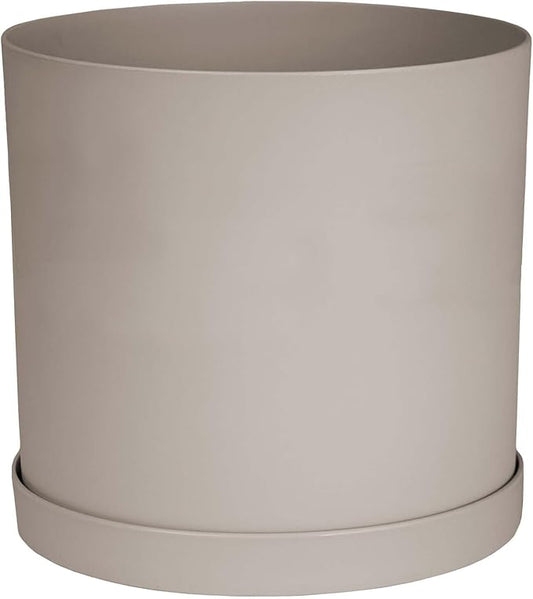 Bloem Mathers 12" Pebble Stone Round Modern Resin Garden Planter Pot with Drainage Holes and Removable Saucer Tray Included
