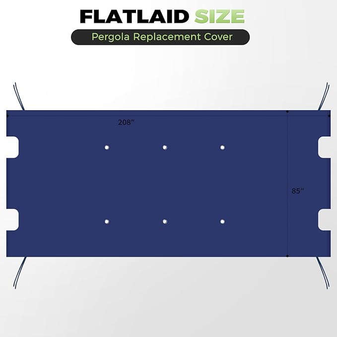 85'' x 208'' Universal Pergola Replacement Cover for Doubleton Steel Pergola L-PG080PST, Waterproof Sunshade Canopy Top for Patio Gazebo, Deck, Porch, Yard, Outdoor Cover Only (Dark Blue)