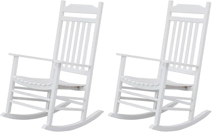 Patio Rocking Chairs Furniture White Wooden Outdoor Rockers Set of 2 Porch for Audlt Indoor Outside Balcony Garden Backyard Lawn Bistro and Lounge