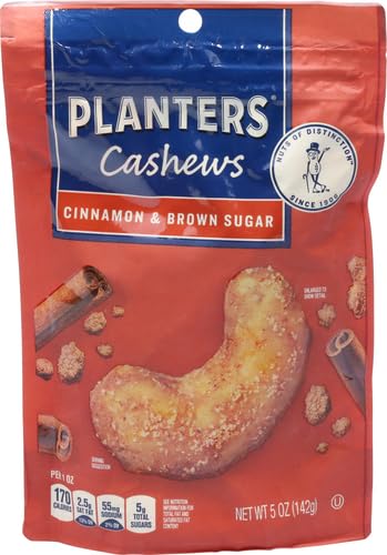 PLANTERS Cashews Cinnamon & Brown Sugar - Trail Mix Snack Pack - Snacks with Cinnamon & Brown Sugar, Snack Pack, Party Trail Mix, 5 Oz Bag (Pack of 2)