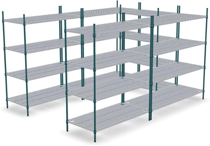 NSF 7' x 9' Walk-in 4-Tier Shelving Unit Kit with Drop Mat Shelf Liner, Commercial Storage Rack Unit, Organizer Shelves System Kit, Heavy Duty Racking for Storage, Shelving Kits (Green Epoxy)
