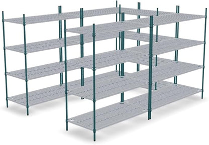 NSF 7' x 9' Walk-in 4-Tier Shelving Unit Kit with Drop Mat Shelf Liner, Commercial Storage Rack Unit, Organizer Shelves System Kit, Heavy Duty Racking for Storage, Shelving Kits (Green Epoxy)
