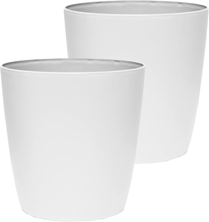 The HC Companies Aria Round Self-Watering Pot - Lightweight Plastic Planter for Herbs & More - Durable Plant Pots for Indoor Plants & Outdoor Plants (6" Matte White, Pack of 2)