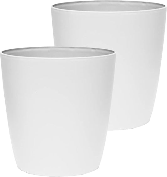 The HC Companies Aria Round Self-Watering Pot - Lightweight Plastic Planter for Herbs & More - Durable Plant Pots for Indoor Plants & Outdoor Plants (8" Matte White, Pack of 2)