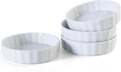 6oz Creme Brulee Ramekins Set of 4 - Ceramic Baking Dishes, Non-Stick Porcelain Pie Dish, Wave Round Baking Dish for Dessert, Pie, Tart, Souffles, Appetizers, Oven and Dishwasher Safe