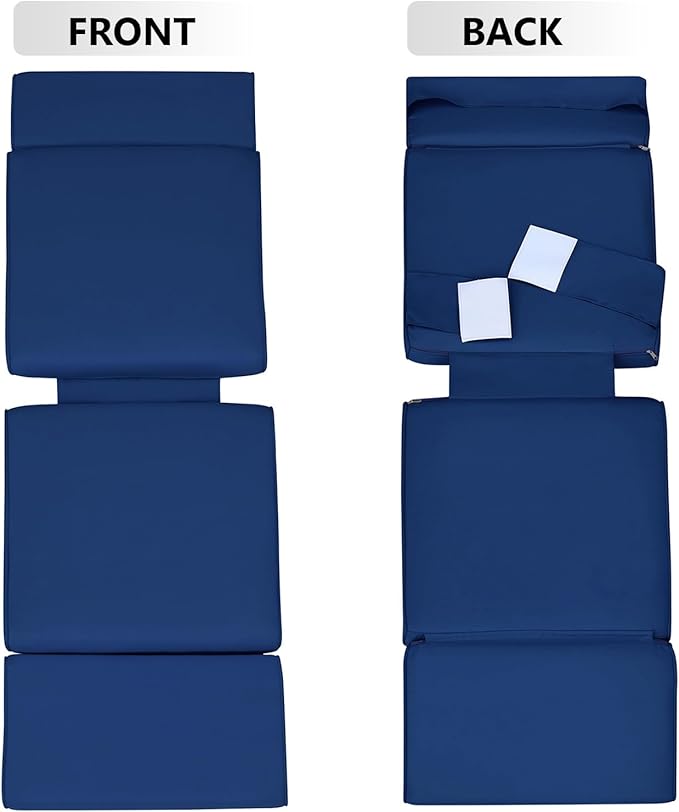 ATR ART TO REAL Outdoor Recliner Replacement Cushion, High Back Chair Cushions Patio Wicker Reclinning Chairs Seat Pad, Removable Cover, Waterproof, UV Resistant (Style A, Navy Blue)