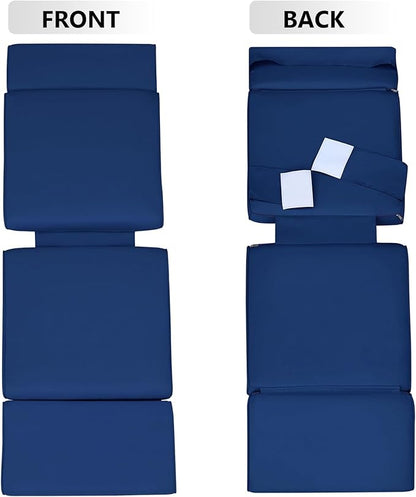 ATR ART TO REAL Outdoor Recliner Replacement Cushion, High Back Chair Cushions Patio Wicker Reclinning Chairs Seat Pad, Removable Cover, Waterproof, UV Resistant (Style A, Navy Blue)