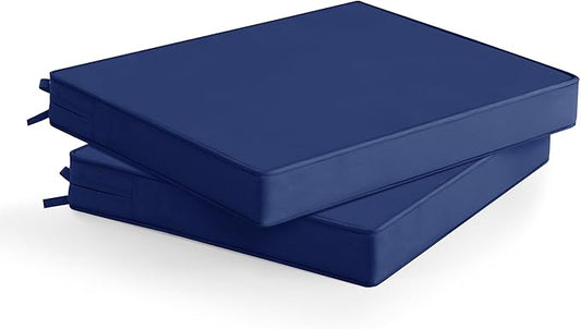 Outdoor Chair Cushions Set of 2: Waterproof & Fade Resistant Deep Seat Cushion for Patio Furniture - 24 x 24 x 3 Inch Chair Pads with Ties and Hidden Zipper - Patio Chair Cushion Replacement, Navy