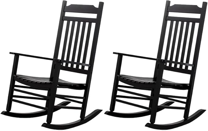 Patio Black Outdoor Rocking Chairs Set of 2 Black Wooden Porch Rockers Furniture for Audlt Indoor Outside Balcony Garden Backyard Lawn Bistro and Lounge