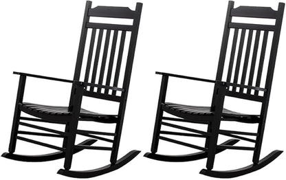 Patio Black Outdoor Rocking Chairs Set of 2 Black Wooden Porch Rockers Furniture for Audlt Indoor Outside Balcony Garden Backyard Lawn Bistro and Lounge