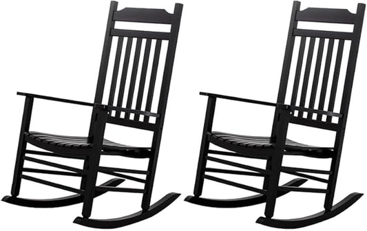Patio Black Outdoor Rocking Chairs Set of 2 Black Wooden Porch Rockers Furniture for Audlt Indoor Outside Balcony Garden Backyard Lawn Bistro and Lounge