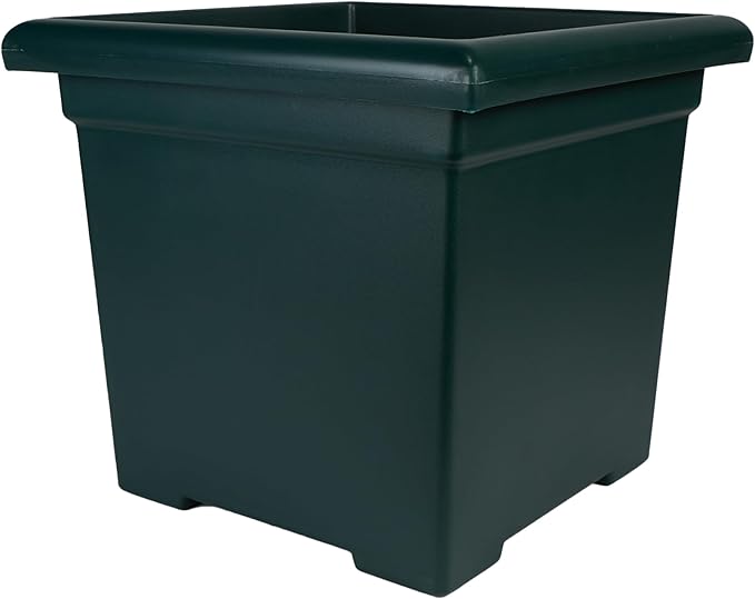 The HC Companies Accent Square Plant Pot w/Drainage - Classic Planters for Outdoor Plants & Indoor Plants - Lightweight & UV-Resistant Square Planter Box (15.5”, Evergreen, Pack of 1)