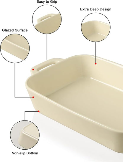 Sweejar Ceramic Bakeware Set, 9x13 Rectangular Baking Dish for Cooking, Kitchen, Cake Dinner, Banquet and Daily Use, Casserole Dishes for Oven Porcelain Baking Pans（Beige)