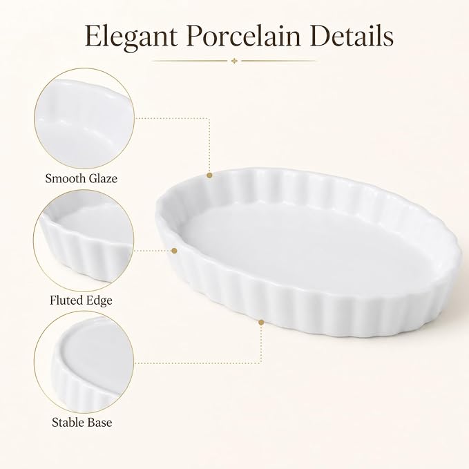 Creme Brulee Ramekins, 6 Pcs Oval Ceramic Baking Dishes 4 OZ, 5.2 Inch Oven Safe Baking Dishes for Souffle, Dessert, Baked Gratins, Prep Bowls for Ingredients, Dipping Sauces - Dishwasher Safe & Stackable