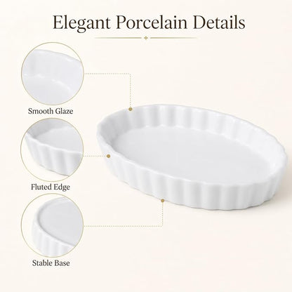 Creme Brulee Ramekins, 6 Pcs Oval Ceramic Baking Dishes 4 OZ, 5.2 Inch Oven Safe Baking Dishes for Souffle, Dessert, Baked Gratins, Prep Bowls for Ingredients, Dipping Sauces - Dishwasher Safe & Stackable