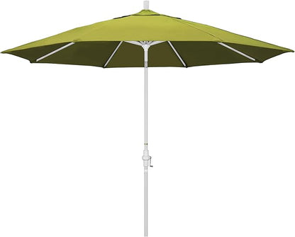 California Umbrella 11Ft Premium Patio Umbrella, Hand-Crank, Tilt-Collar, White Frame, Solution Dyed Kiwi Fabric