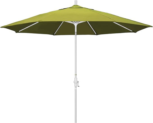California Umbrella 11Ft Premium Patio Umbrella, Hand-Crank, Tilt-Collar, White Frame, Solution Dyed Kiwi Fabric