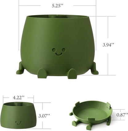 TOPOLA Happy Face Planter, 5.2 Inches Plastic Plant Pot, Self Watering Plant Pot with Drainage Holes for Indoor Outdoor, Succulent Pot, Funny Flower Pot, Sakura
