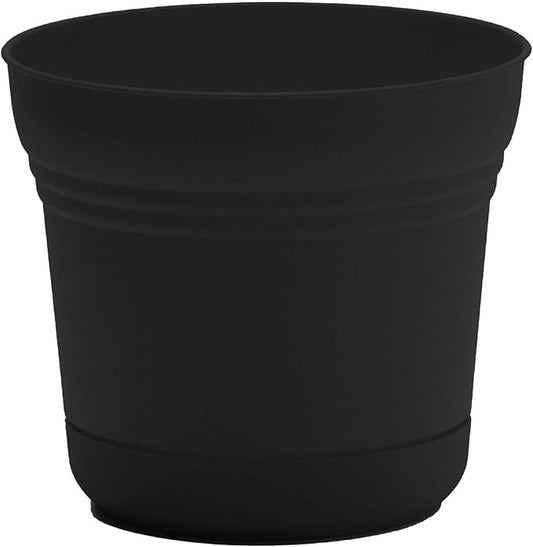 Bloem Saturn 5" Black Round Resin Planter Pot with Snap-in Saucer for Indoor and Outdoor Gardening