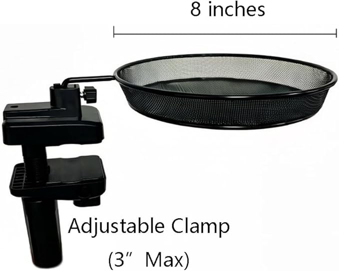 Railing/Fence/Pole Mount Bird Feeder 8" Metal Mesh Birdseed Tray for Deck/Balcony/Porch Wildbird Feeding Large Clamp(3" Max) Platform Wild Bird Feeder