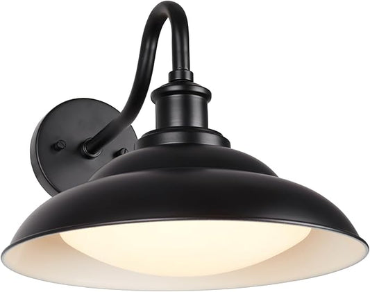 LED Outdoor Barn Lights, 12 Inch Farmhouse Exterior Wall Light Fixtures with Adjustable Color Temperature, Black Porch Lights Outside for House, Outdoor & Indoor, White Interior, 1 Pack