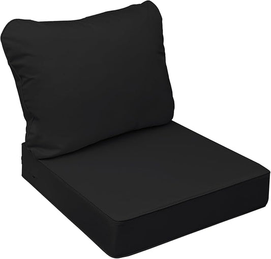 AAAAAcessories Outdoor Seat Cushions for Chairs, Fade-Resistant, Waterproof Patio Furniture Replacement Cushions, 20" x 18" x 3" + 20" x 17", Charcoal Black