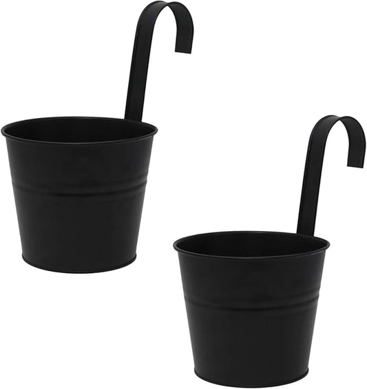 Hanging Planters Set of 2 - Small Modern Black Outdoor Pots with Sturdy Hooks, Space-Saving Design for Patio, Garden, Balcony - Durable Weather-Resistant Plant Containers