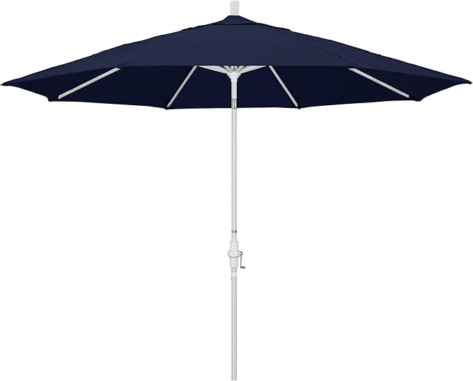 California Umbrella 11Ft Premium Patio Umbrella, Hand-Crank, Tilt-Collar, White Frame, Solution Dyed Navy Fabric
