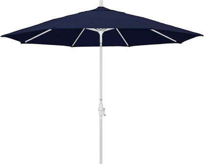 California Umbrella 11Ft Premium Patio Umbrella, Hand-Crank, Tilt-Collar, White Frame, Solution Dyed Navy Fabric