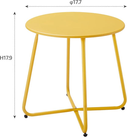 Meluvici Patio Small Outdoor Side Table Waterproof Round Metal Steel Side Table Weather Resistant Portable Outdoor and Indoor End Table for Garden Balcony Yard, Yellow