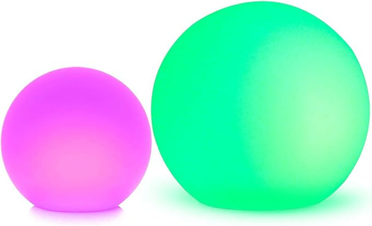 Mr.Go 12-inch LED Ball Light and 20-inch LED Globe Light Bundle, Rechargeable, Remote Control, Dimmable 16 RGB Colors 4 Modes, Waterproof, Great as Night Light Mood Lamp Ambient Lighting Decorations