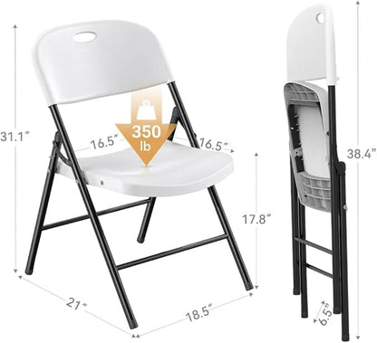 Nazhura 350 Weight Limit Heavy Duty Plastic Folding Chair with Reinfoced Steel Frame for Indoor and Outdoor, Wedding, Party, Restaurant, Meeting Room, Patio and Garden (10, White)