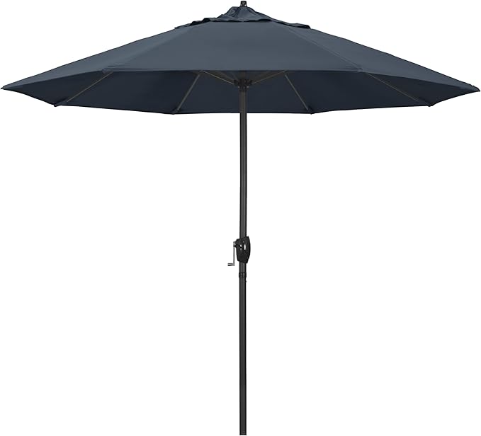 California Umbrella 9' Rd Aluminum Patio Umbrella, Crank Lift, Auto Tilt, Black Finish, 4yr Fade Warranty, Sapphire