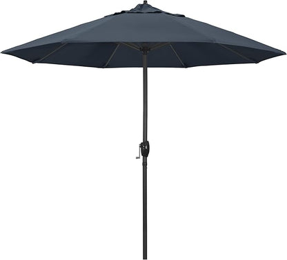 California Umbrella 9' Rd Aluminum Patio Umbrella, Crank Lift, Auto Tilt, Black Finish, 4yr Fade Warranty, Sapphire