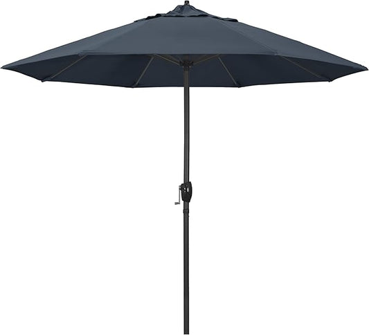 California Umbrella 9' Rd Aluminum Patio Umbrella, Crank Lift, Auto Tilt, Black Finish, 4yr Fade Warranty, Sapphire