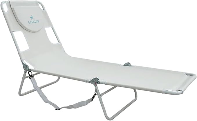 Ostrich 72 by 22 Inch Versatile Chaise Lounge Portable Reclining Lounger, Outdoor Patio, Beach, Lawn, Camping, or Pool Tanning Chair, White