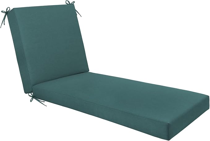 Outdoor Chaise Lounge Cushion Set of 2- Waterproof & Fade Resistant Patio Lounger Cushions with Removable Cover for Pool, Deck, Lawn .70 x 22 x 4 Inch (Green)