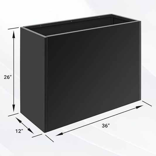 36" Metal Planter Box, Large Rectangular Window Box with Drainage Holes & Rust-Proof Coating, Modern Outdoor/Indoor Flower Box for Balcony, Patio & Herbs, Black