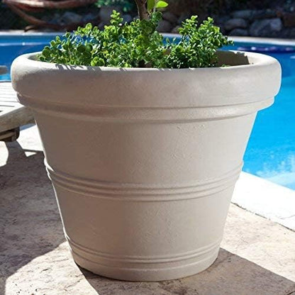 Crescent Garden Brunello Classic Gray Rolled Rim Planter Pot, Lightweight Indoor/Outdoor Weather-Safe Round Plant Pot, 27''W (Weathered Concrete)