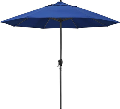 California Umbrella 9' Rd Aluminum Patio Umbrella, Crank Lift, Auto Tilt, Black Finish, 4yr Fade Warranty, Pacific Blue
