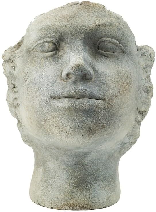 A&B Home Profile Head Cement Outdoor Planter, Unique Face Statue Vase Plant Pot, Gray Finish 9.5in Tall