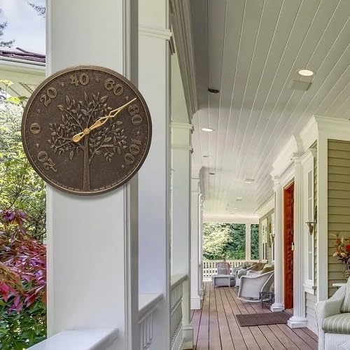 Whitehall Products 10438 Tree of Life 16 inch Indoor Outdoor Wall Thermometer in French Bronze